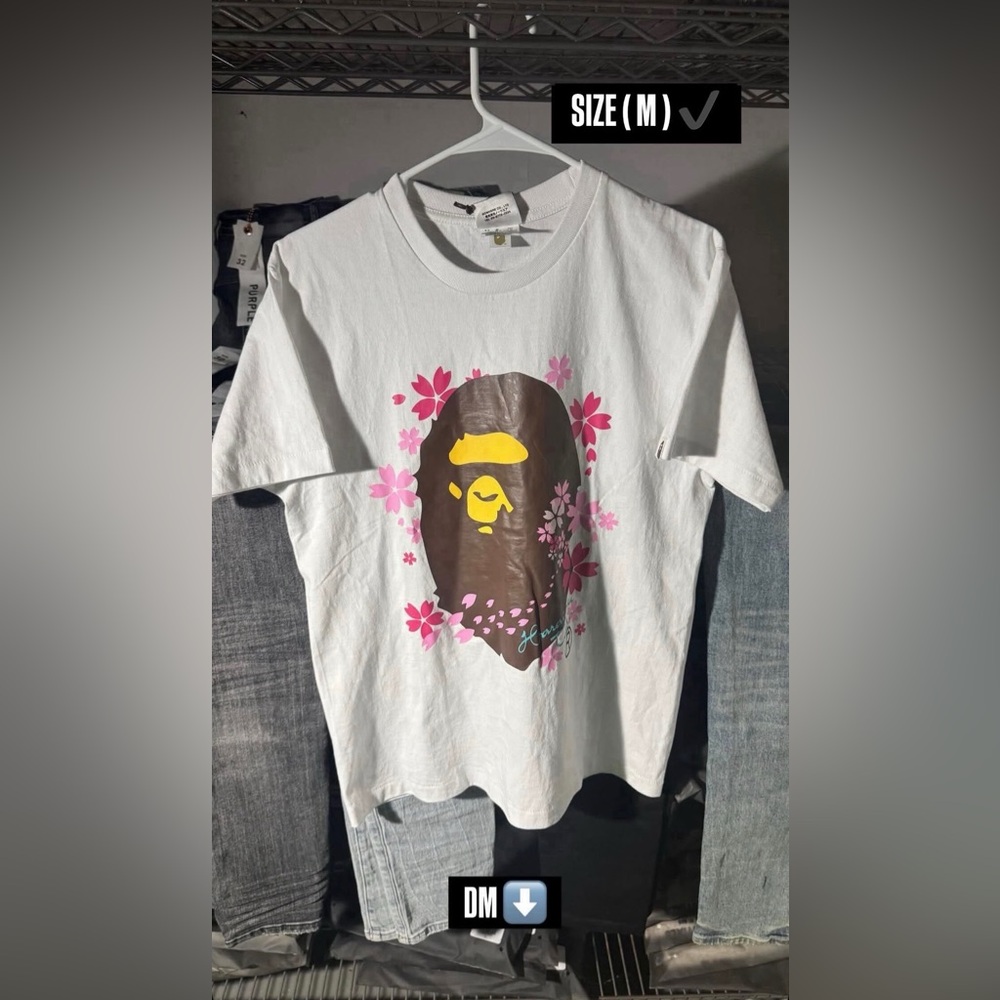 Bape White Tee with Brown and Yellow Ape Design